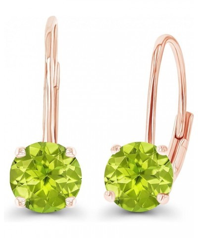 14k Gold Solid Hypoallergenic 5mm Round Genuine Birthstone Natural Gemstone Leverback Earrings Peridot Rose Gold $54.00 Earrings