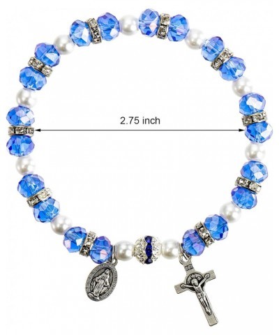 6 Pack Women's Bead Stretch Rosary Bracelet, Crystal Cross Bracelet Catholic Bracelets with Crucifix and Miraculous Medal for...