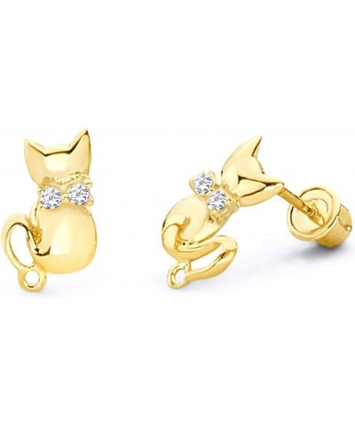 14K Yellow Gold Polished Cat Stud Earrings With Screw Back $26.84 Earrings