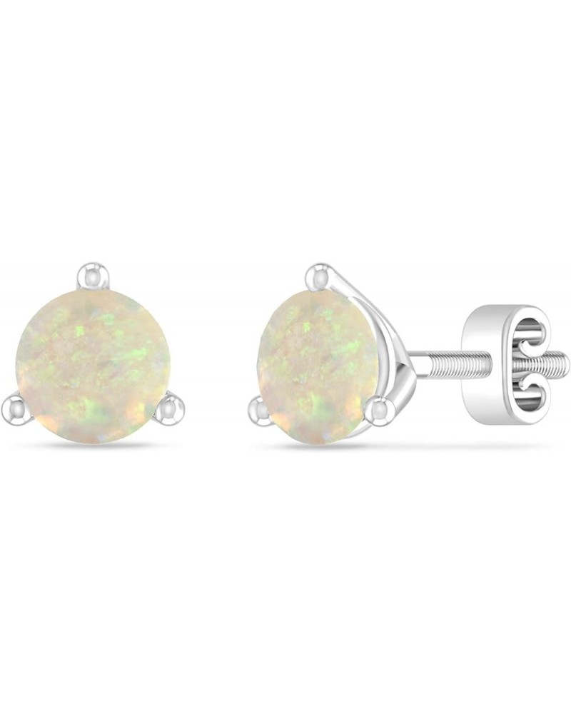 Inspereza 14K Gold Round Gemstone Martini Solitaire Stud Earring For Women (Gemstone 5.00MM) Opal $125.84 Earrings