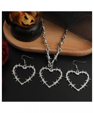 Gothic Barbed Wire Thorn Heart Earrings and Necklace for Women Mesh Gothic Earrings Punk Style Halloween Heart Dangle Drop Ea...