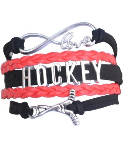 Hockey Charm Bracelet, Ice Hockey Jewelry- Infinity Love Hockey Bracelet- Gift for Her Red/Black $8.79 Bracelets