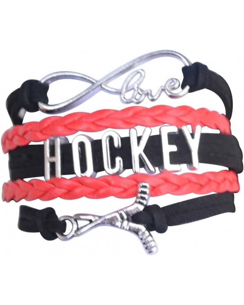 Hockey Charm Bracelet, Ice Hockey Jewelry- Infinity Love Hockey Bracelet- Gift for Her Red/Black $8.79 Bracelets