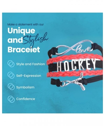 Hockey Charm Bracelet, Ice Hockey Jewelry- Infinity Love Hockey Bracelet- Gift for Her Red/Black $8.79 Bracelets