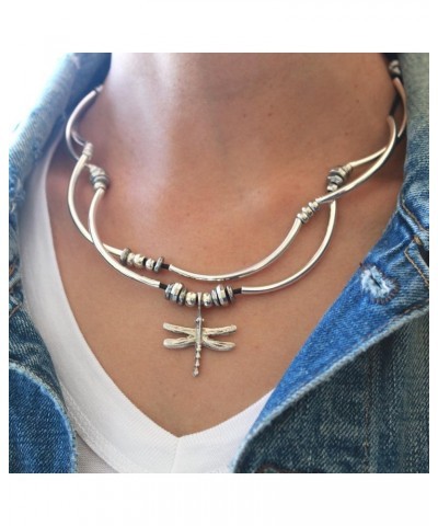 Dragonfly Charm Natural Black Leather and Silver Plate Wrap Bracelet Necklace XLARGE $40.25 Bracelets