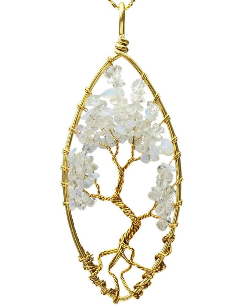 Tumbled Stone Tree of Life Teardrop Pendant Necklaces for Unisex Copper opalite stone-2 $10.79 Necklaces