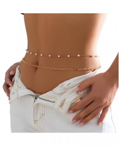 2Pcs Summer Small Beaded Waist Chain Minimalist Beach Bikini Body Chain Metal Multi-layer Pearl Belly Chain Beach Simple Wais...