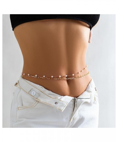 2Pcs Summer Small Beaded Waist Chain Minimalist Beach Bikini Body Chain Metal Multi-layer Pearl Belly Chain Beach Simple Wais...