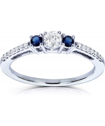 Three Stone Round Diamond and Sapphire Engagement Ring 1/4 Carat TW in 10k White Gold $138.06 Rings