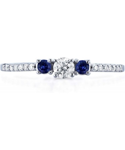 Three Stone Round Diamond and Sapphire Engagement Ring 1/4 Carat TW in 10k White Gold $138.06 Rings