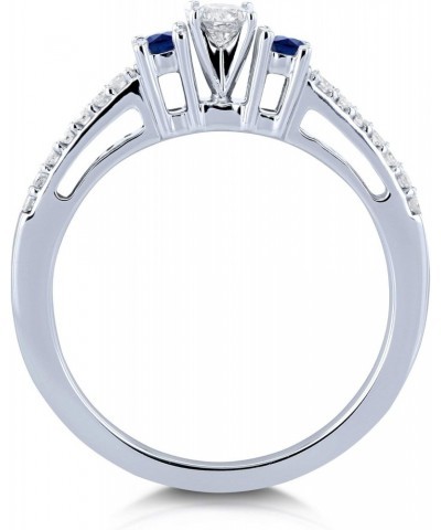 Three Stone Round Diamond and Sapphire Engagement Ring 1/4 Carat TW in 10k White Gold $138.06 Rings