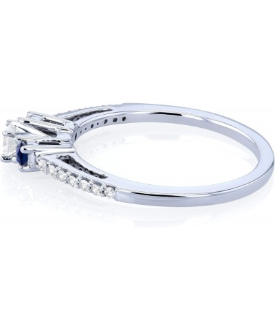 Three Stone Round Diamond and Sapphire Engagement Ring 1/4 Carat TW in 10k White Gold $138.06 Rings