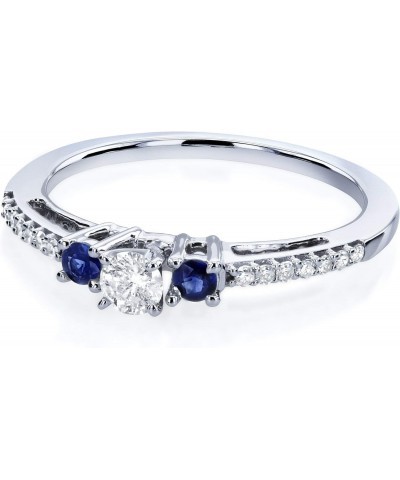 Three Stone Round Diamond and Sapphire Engagement Ring 1/4 Carat TW in 10k White Gold $138.06 Rings