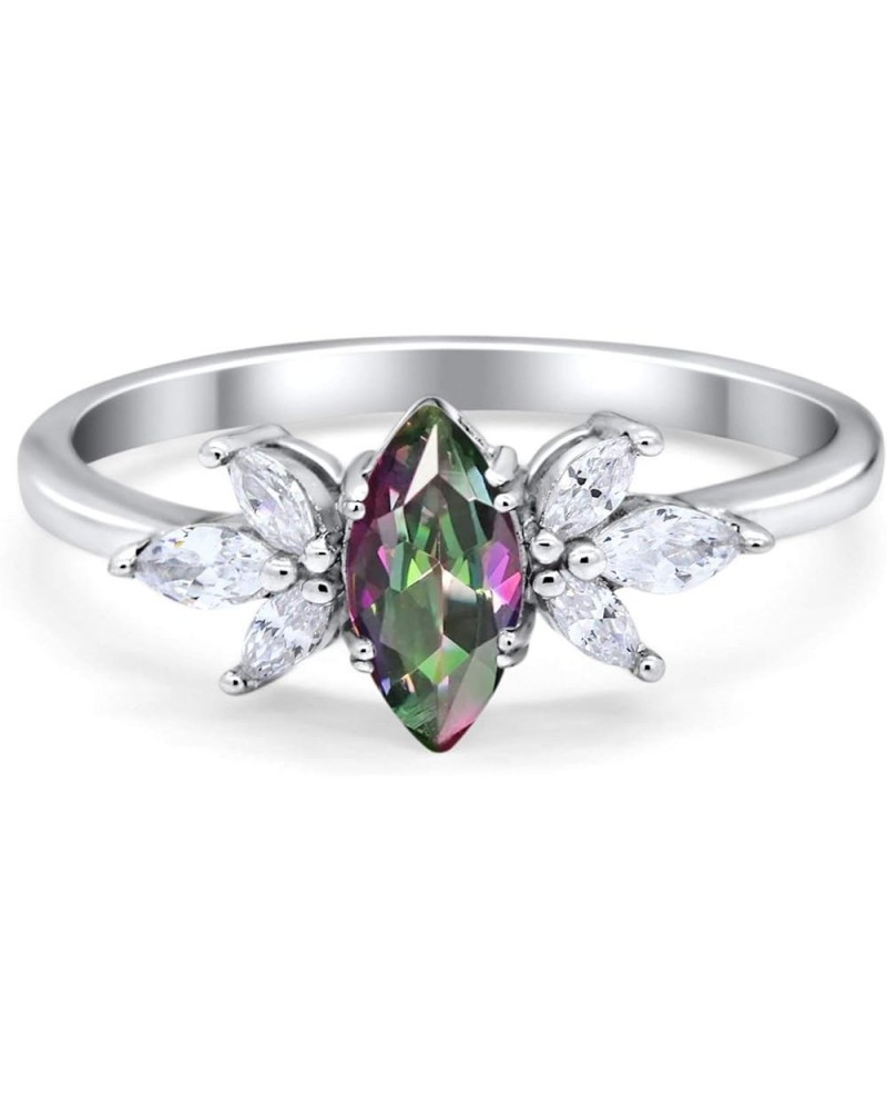 Art Deco Wedding Engagement Ring Marquise Round Simulated Cubic Zirconia 925 Sterling Silver Simulated Rainbow CZ $14.74 Rings