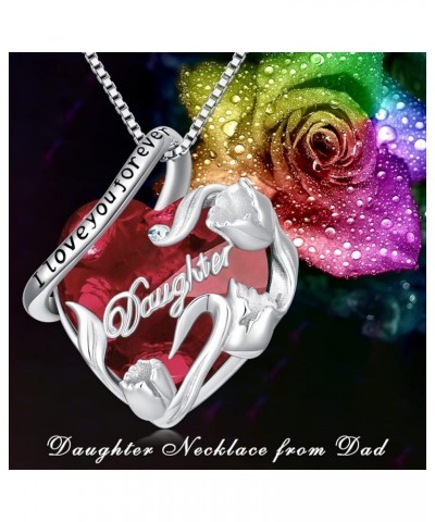 S925 Sterling Silver Daughter Heart Pendant Necklace from Dad Mom I Love You Forever Jewelry 12-01-January-Red $26.88 Necklaces