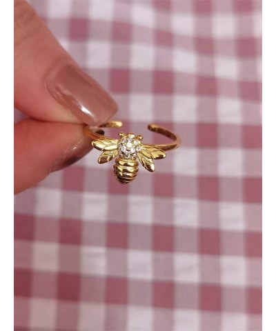 CZ Bee 925 Sterling Silver Ring for Women Girls 14K Gold Plated Cubic Zirconia Crystal Texture Animal Honeybee Statement Open...