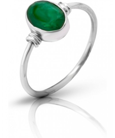 Oval Created Emerald Delicate Ring- 925 Sterling Silver - Ethnic Boho Chic Hand Made Jewelry –Us Size 5-10 $13.49 Rings