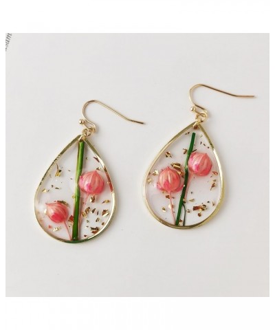 Pressed Flower Earrings for Women Forget-Me-Not Tulip Pink Red Dried Flower Dangly Resin Earrings Teardrop Drop Dangle Natura...