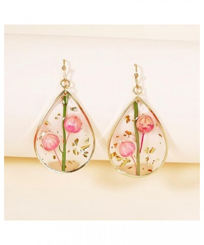 Pressed Flower Earrings for Women Forget-Me-Not Tulip Pink Red Dried Flower Dangly Resin Earrings Teardrop Drop Dangle Natura...