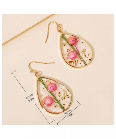 Pressed Flower Earrings for Women Forget-Me-Not Tulip Pink Red Dried Flower Dangly Resin Earrings Teardrop Drop Dangle Natura...