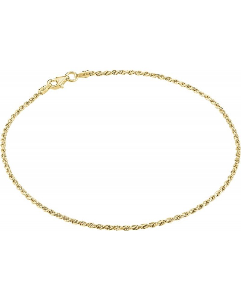 18K Gold Over 925 Sterling Silver Italian 1.5mm Solid Diamond-Cut Twisted Braided Rope Link Chain Anklet Ankle Bracelet for W...