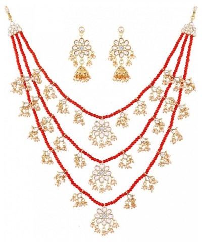 Traditional Indian Bollywood Gold Plated Faux Pearl Three Layered Kundan Fancy Party/Wedding Wear Jewelry Necklace Set for Wo...