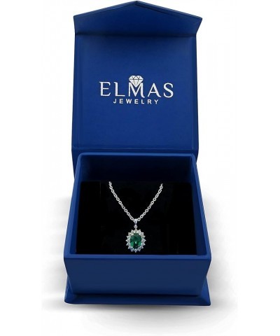 Elmas 1/4CT Round White Diamond Synthetic Blue Sapphire/Ruby/Emerald 925 Sterling Silver Gemstone Pendant Necklace for Women ...