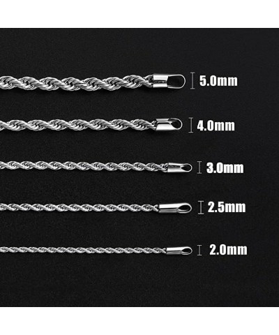 3mm Rope Chain Necklace for Men, Silver Tone Mens Chain Necklace, Stainless Steel Necklace Chain for Men Women and Boys 24.0 ...