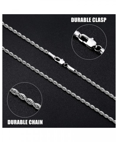 3mm Rope Chain Necklace for Men, Silver Tone Mens Chain Necklace, Stainless Steel Necklace Chain for Men Women and Boys 24.0 ...