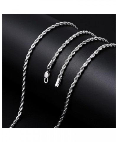 3mm Rope Chain Necklace for Men, Silver Tone Mens Chain Necklace, Stainless Steel Necklace Chain for Men Women and Boys 24.0 ...