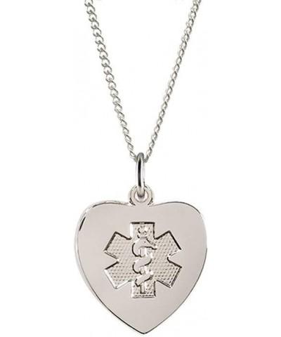 AMERICAN MEDICAL ID – Sterling Silver Heart Charm Necklace – Women's Medical Alert ID Necklace – 4 Lines of Personalized Engr...