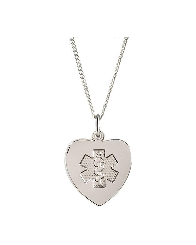 AMERICAN MEDICAL ID – Sterling Silver Heart Charm Necklace – Women's Medical Alert ID Necklace – 4 Lines of Personalized Engr...