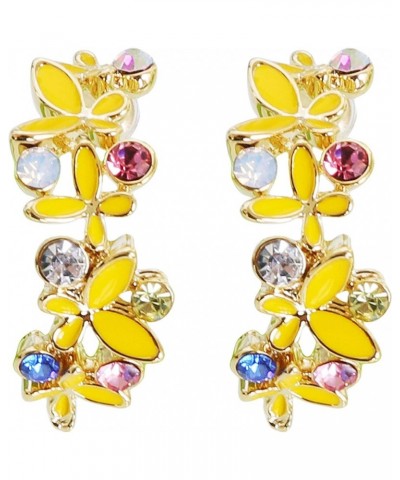 18k Gold Plated Colorful Crystal Multi-color Enamel Butterfly Love Flower Omega Back Earrings Yellow $9.34 Earrings