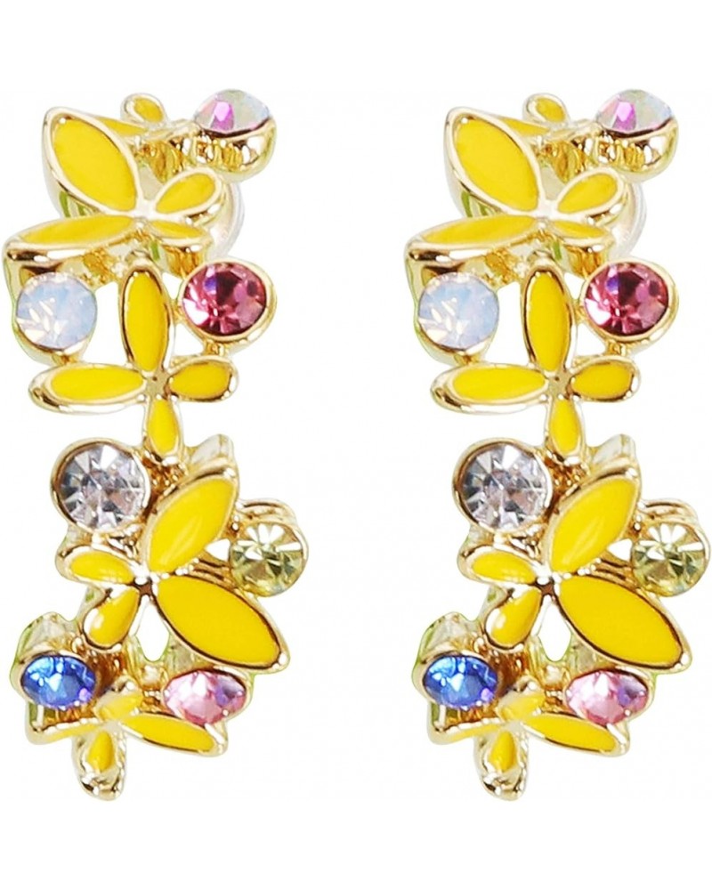 18k Gold Plated Colorful Crystal Multi-color Enamel Butterfly Love Flower Omega Back Earrings Yellow $9.34 Earrings