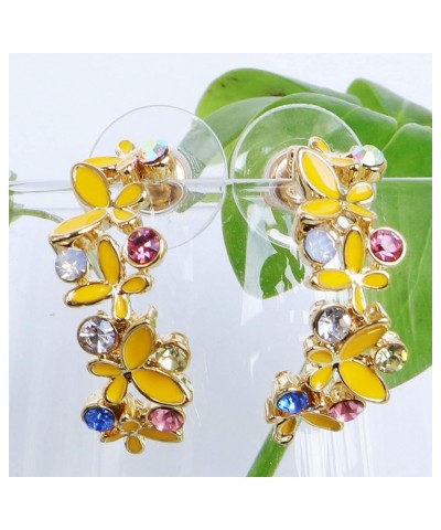 18k Gold Plated Colorful Crystal Multi-color Enamel Butterfly Love Flower Omega Back Earrings Yellow $9.34 Earrings