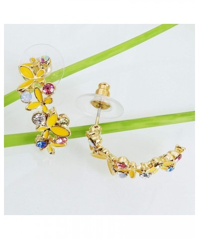 18k Gold Plated Colorful Crystal Multi-color Enamel Butterfly Love Flower Omega Back Earrings Yellow $9.34 Earrings