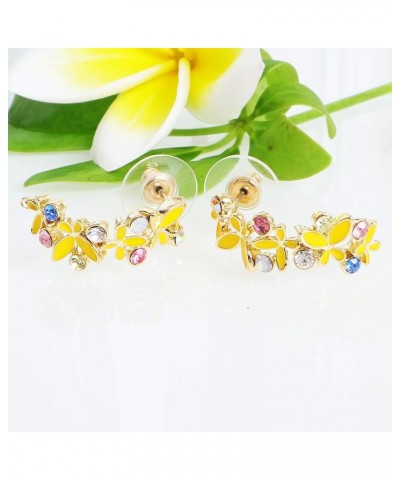 18k Gold Plated Colorful Crystal Multi-color Enamel Butterfly Love Flower Omega Back Earrings Yellow $9.34 Earrings