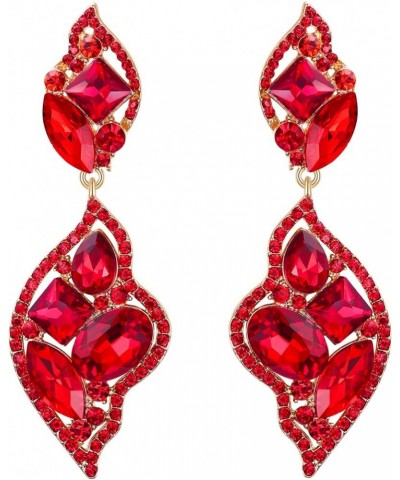 Women's Wedding Bridal Crystal Leaf-Shaped Multi-Rhinestone Dangle Earrings Ruby Color Gold-Tone $9.34 Earrings