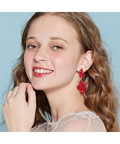 Women's Wedding Bridal Crystal Leaf-Shaped Multi-Rhinestone Dangle Earrings Ruby Color Gold-Tone $9.34 Earrings