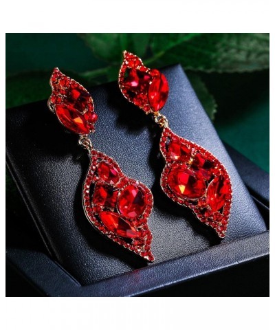 Women's Wedding Bridal Crystal Leaf-Shaped Multi-Rhinestone Dangle Earrings Ruby Color Gold-Tone $9.34 Earrings