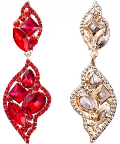 Women's Wedding Bridal Crystal Leaf-Shaped Multi-Rhinestone Dangle Earrings Ruby Color Gold-Tone $9.34 Earrings