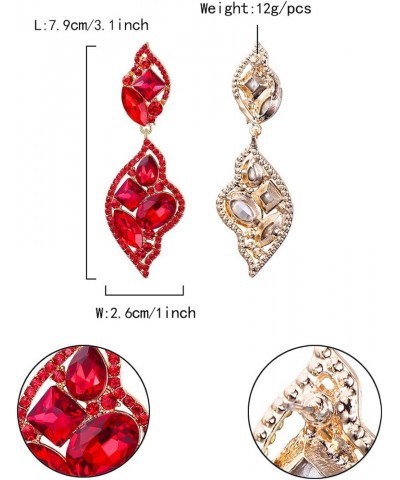 Women's Wedding Bridal Crystal Leaf-Shaped Multi-Rhinestone Dangle Earrings Ruby Color Gold-Tone $9.34 Earrings