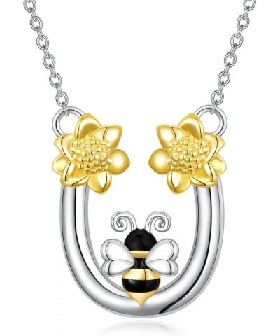 Bee Necklace Sterling Silver Bee Sunflower Pendant Necklace Bee Jewelry Gifts for Women Girls Style-1 $13.99 Necklaces