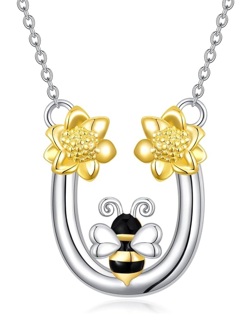 Bee Necklace Sterling Silver Bee Sunflower Pendant Necklace Bee Jewelry Gifts for Women Girls Style-1 $13.99 Necklaces