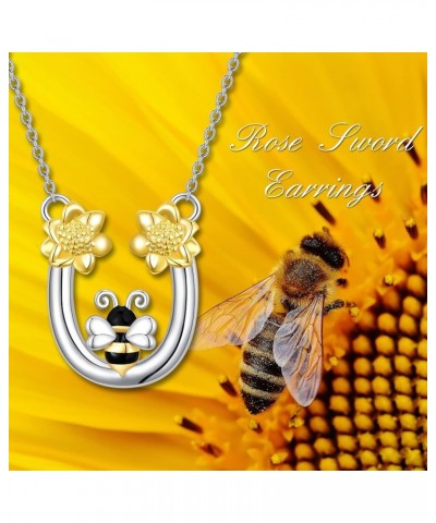 Bee Necklace Sterling Silver Bee Sunflower Pendant Necklace Bee Jewelry Gifts for Women Girls Style-1 $13.99 Necklaces