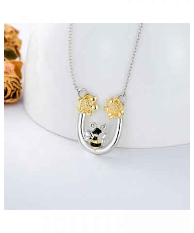 Bee Necklace Sterling Silver Bee Sunflower Pendant Necklace Bee Jewelry Gifts for Women Girls Style-1 $13.99 Necklaces