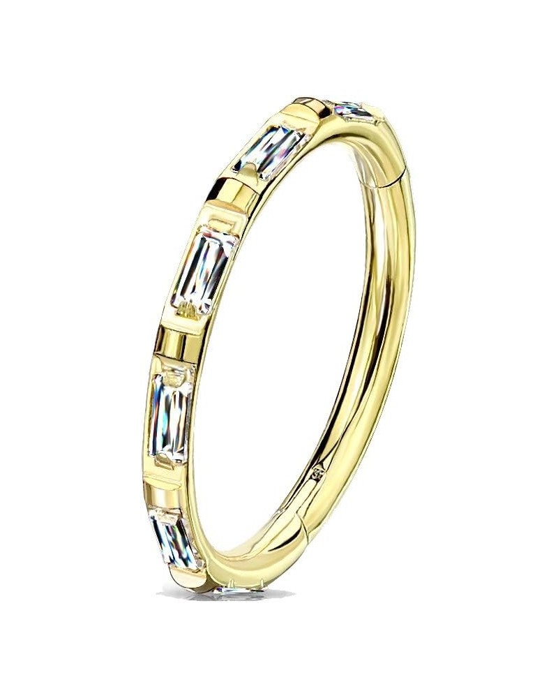 Dynamique Implant Grade Titanium Hinged Segment Hoop Ring With Rectangular "Baguette" CZ Outer Side (Sold Per Piece) L: 10mm ...