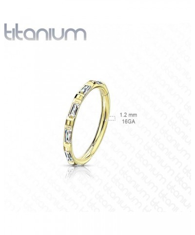 Dynamique Implant Grade Titanium Hinged Segment Hoop Ring With Rectangular "Baguette" CZ Outer Side (Sold Per Piece) L: 10mm ...