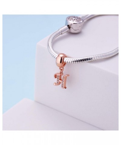 Letter Charms Rose Gold 925 Sterling Silver Alphabet Initial Crystal Dangle Beads fit Pandora Bracelets Mothers Christmas Day...