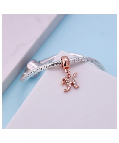 Letter Charms Rose Gold 925 Sterling Silver Alphabet Initial Crystal Dangle Beads fit Pandora Bracelets Mothers Christmas Day...